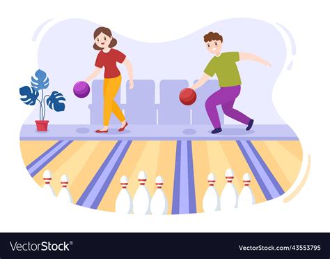 People play bowling game hand drawn cartoon flat Vector Image