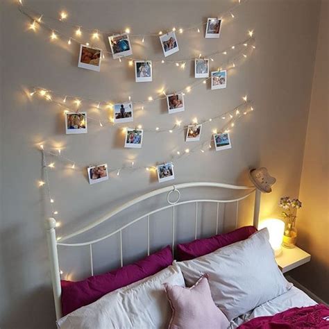 Totally inspired by Lisa Dawson fairy lights photo wall polaroid pictures dou | Bedroom wall ...