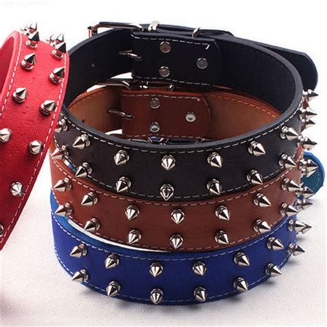 Medium Large Dog Collar Leather Pitbull Rivet Spiked Studded Pet Collar Mastiff - Walmart.com