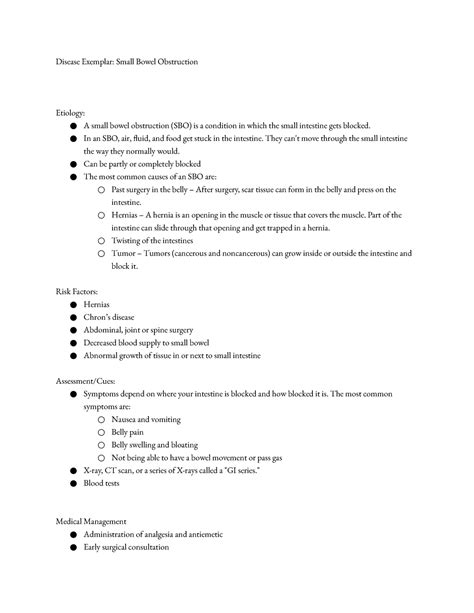 Small Bowel Obstruction - Disease Exemplar: Small Bowel Obstruction Etiology: A small bowel ...