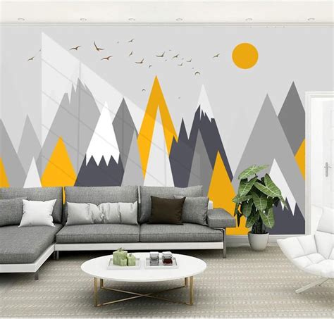 Simple Triangle Geometric Mountains Wallpaper Modern | Etsy | Geometric mountain wallpaper ...