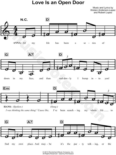 "Love Is An Open Door" from 'Frozen' Sheet Music for Beginners in C ...