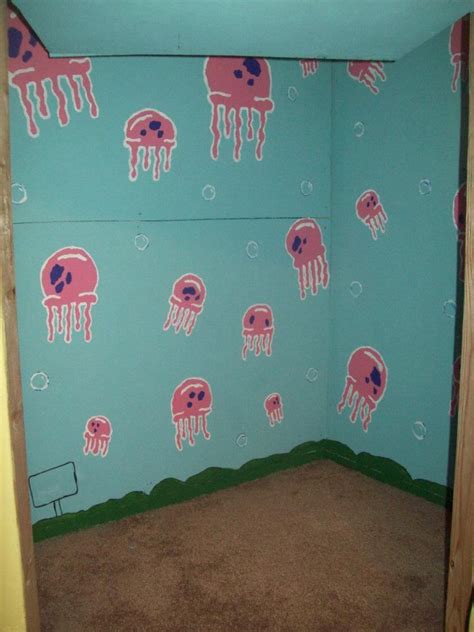 Jellyfish Fields (my son's hideout under his entertainment center).. I drew the Jellyfish all ...