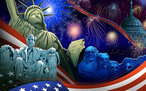 United States Independence Day 4 July Statue Of Liberty American Flag Celebration Fireworks ...