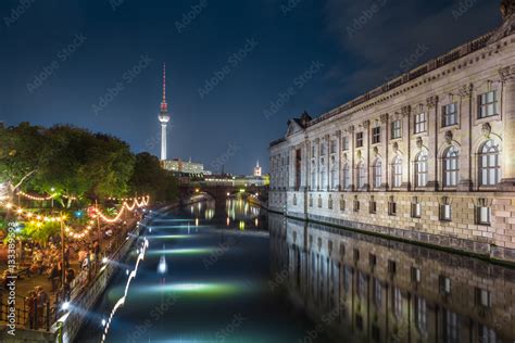 Berlin Strandbar party at Spree river with TV tower at night, Germany ...