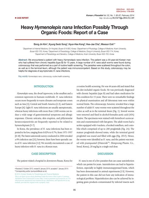 (PDF) Heavy Hymenolepis nana Infection Possibly Through Organic Foods: Report of a Case