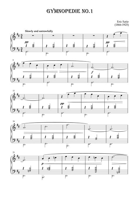 Gymnopedie No.1 - Eric Satie by Erik Satie - Piano Solo - Digital Sheet ...