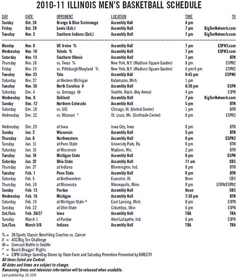 Illini Basketball: 2010-11 Illinois basketball schedule released - IllinoisLoyalty.com