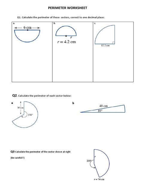 Perimeter of A Sector Worksheet | PDF