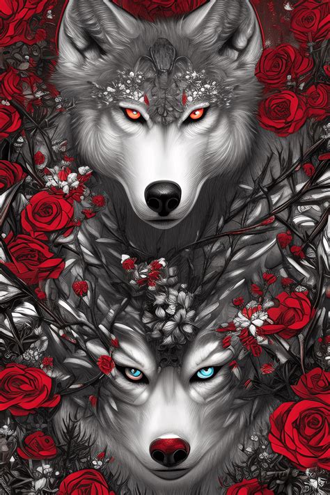 Fantasy White Wolf with Red Eyes · Creative Fabrica