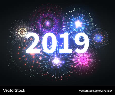 Fireworks explosion happy new year 2019 event Vector Image