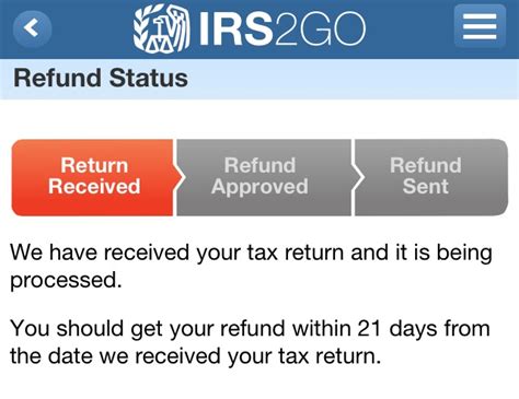 IRS2GO app screenshot - refund status result - Money Nation