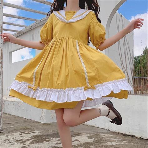 Cute Yellow Lolita Sailor Collar Dress MK15901 – KawaiiMoriStore