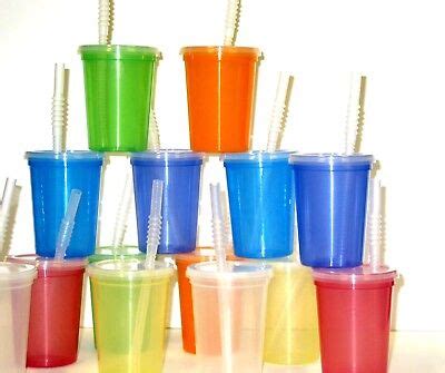 12 Large Translucent 20 Oz Plastic Drinking Glasses Lids Straws Mfg USA ...