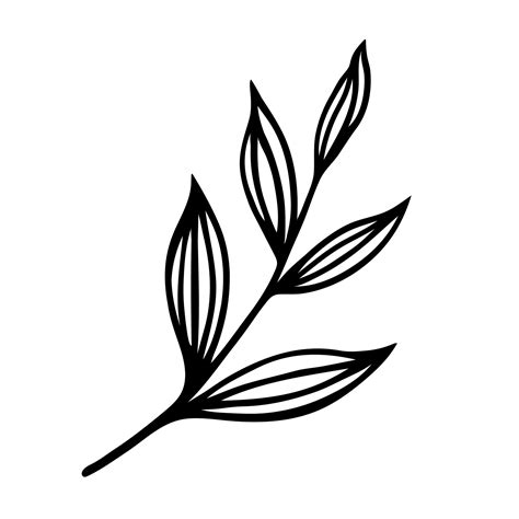 Tree branch vector icon. Veins on leaves with a stem. Black outline ...