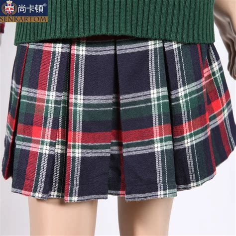 SENKARTOM school uniform girl plaid skirts pleated bust skirt autumn and winter skirt size 100 ...