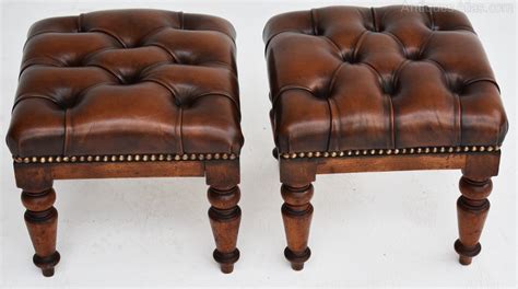 Pair Victorian Hand Dyed Deep Buttoned Antique Footstools - Antiques Atlas