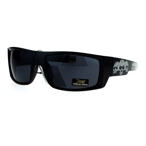 Locs Skull Print Rectangular Gangster Cholo Sport All Black Sunglasses Silver - Walmart.com