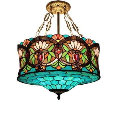 18-Inch Wide 3-Light Tiffany Ceiling Light with Splendid Baroque ...