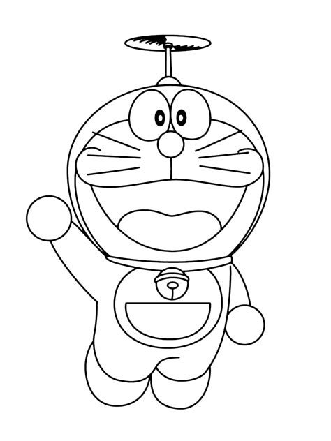 Doraemon - Doraemon while flying with the bamboo-copter greets