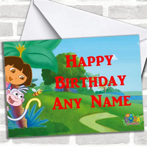 Dora The Explorer Personalized Birthday Card - Red Heart Print