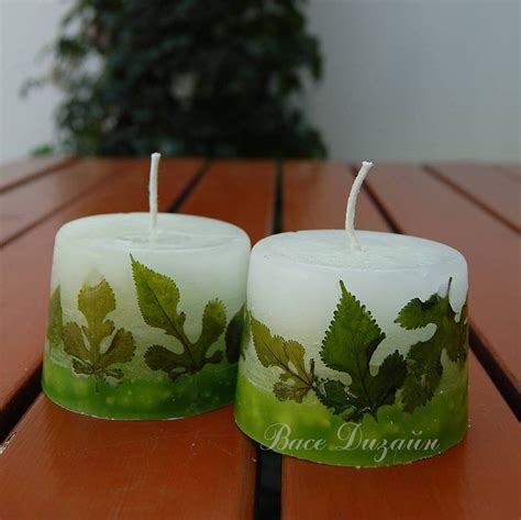 Green Ghristmas Candles, Scented Candles Whit Leaves, Set of 2 Aroma Candles, Linden Scent ...