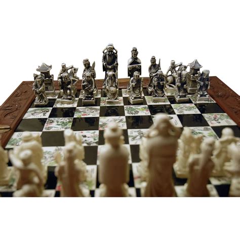 Vintage Chinese Oriental Wood Folding Chess Set Board