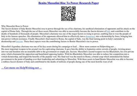 Benito Mussolini Rise To Power Research Paper | PPT