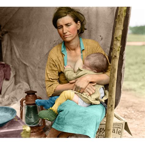 Dorothea Lange Color Destitute pea pickers in California. Mother of seven children. Age thirty ...