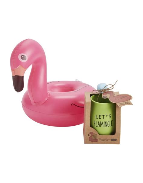 Mud Pie Gifts Wine Pool Floaty Set w Silicone Wine Glass - Flamingo ...