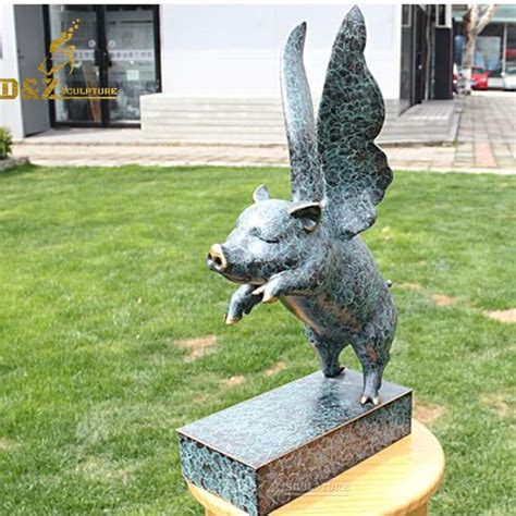 Large flying pig outdoor garden statue