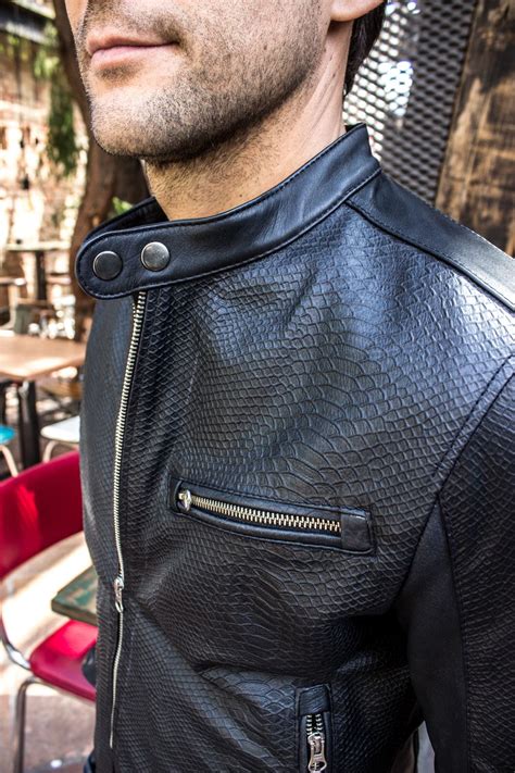 PITON Leather Jacket Black Embossed Snake Limited - | Leather jacket ...