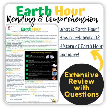 2023 Earth Hour Workbook & Project | Elementary Activities | Worksheet