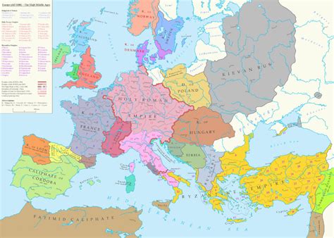 Map of Europe during the High Middle Ages (1000 A.D) [1600 × 1143] | Europe map, High middle ...