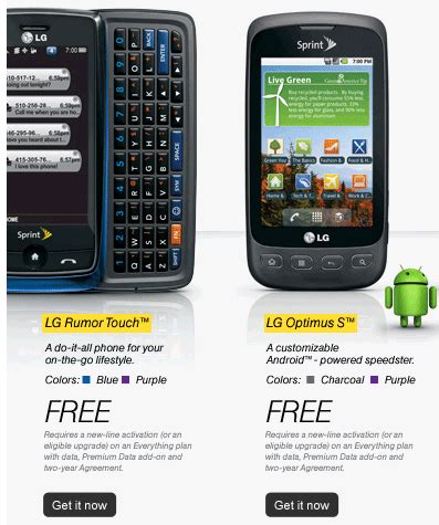 LG Rumor, LG Optimus - Free Android Smartphones At Sprint | SMSEO