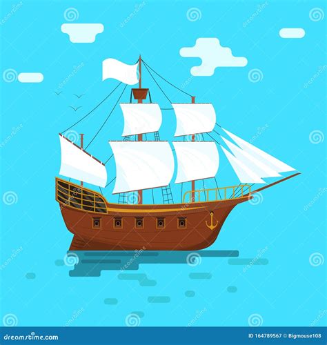 Cartoon Sailboat or Ship with White Sails. Vector Stock Vector ...