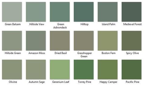 Behr Greens 4 - I like Hillside View, Amazon Moss, and Autumn Sage | Painted front doors, Green ...