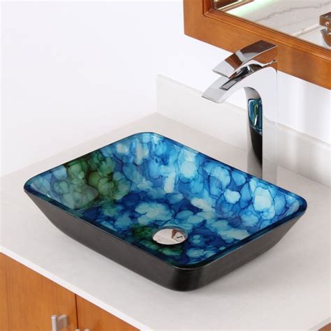 Shop Elite 1406 Rectangle Cloud Art Tempered Glass Bathroom Vessel Sink ...