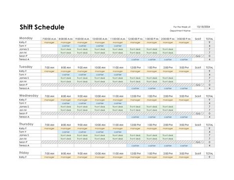 Employee Shift Schedule Excel Template College Schedule, Week Schedule ...