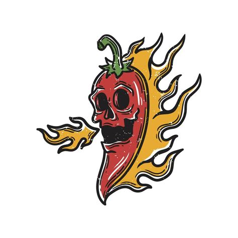 illustration of chili with a skull face burning 24109222 Vector Art at ...