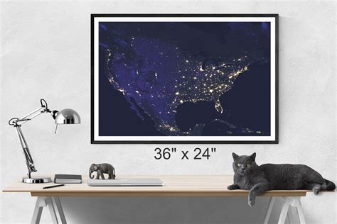 USA at Night Satellite Map, Map, Satellite Map, Map Art, Space ...