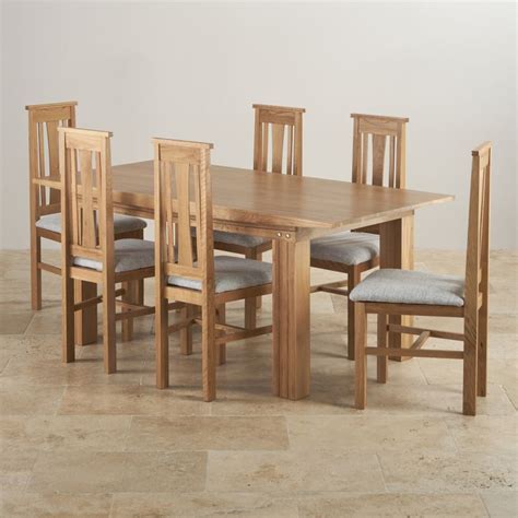 Tokyo Dining Set in Oak: 6ft Dining Table + 6 Grey Fabric Chairs