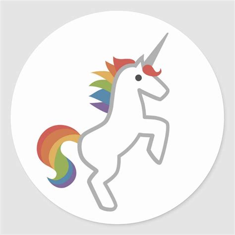 Magical Minimal Rainbow Unicorn Emoji Icon Classic Round Sticker ...