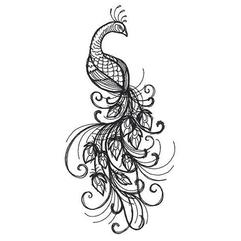 Black ornate drawing of the peacock. Color: Black. Tags: Cool, Nice | Peacock tattoo, Feather ...