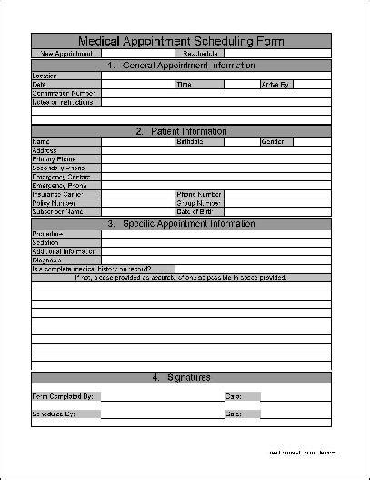 Free Numbered Sections Medical Appointment Scheduling Form from Formville