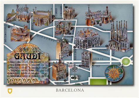 Gaudi Buildings Map Card (For Trade) | Flickr - Photo Sharing! | Illustrated map, Map compass, Gaudi