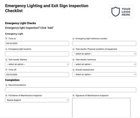 Emergency Exit Sign Inspection Form