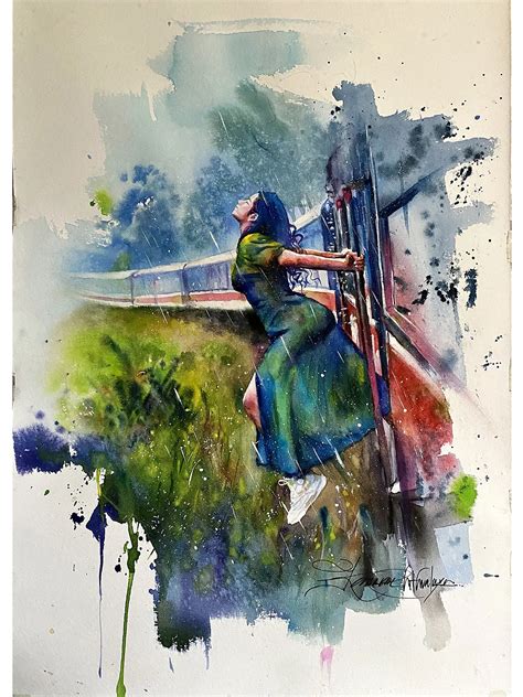 Feeling the Rain | Watercolor Painting | Exotic India Art