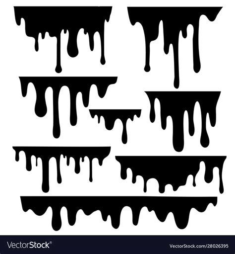 Cartoon black drips paint drops set Royalty Free Vector