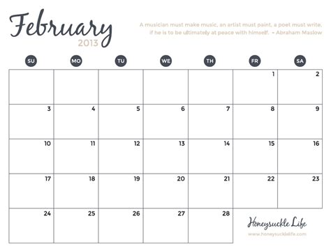 February Calendar | Honeysuckle Life